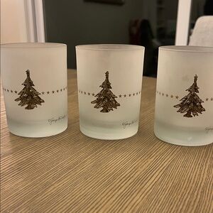 Georges Briard Signed Gold Snowflake Tree Double Old Fashion Glasses (Set of 3)